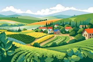 自然环境乡村扁平风景插画