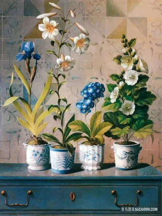 唯美花卉花枝艺术油画