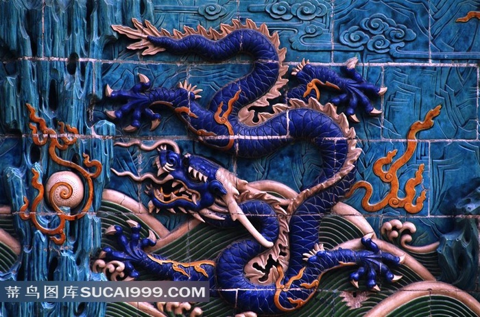 中国传统龙纹图案青龙戏珠浮雕