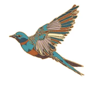 国潮金色勾边鸟插画