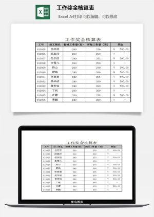工作奖金核算表excel模板
