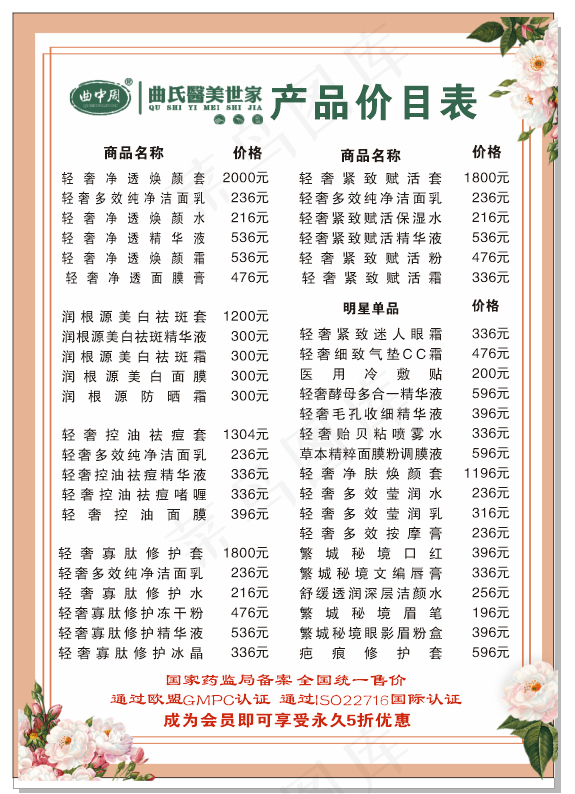 产品价格表cdr矢量模版下载