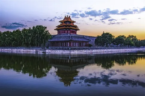 北京故宫角楼日落风景摄影图