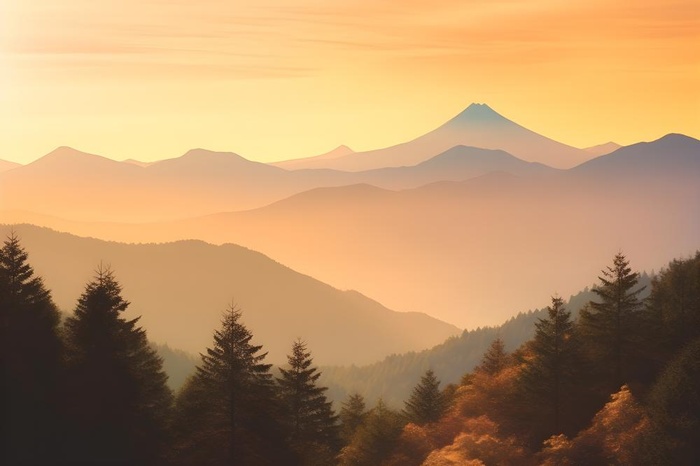 落日秋天树叶黄色山脉意境背景