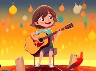 夏日音乐会孩子吉他背景
