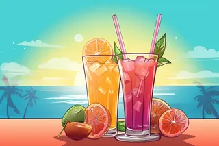 夏日冰饮水果果汁汽水卡通插画