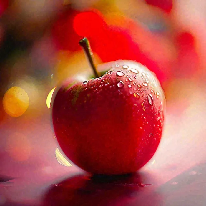 红苹果新鲜特写水珠，圣诞平安夜，水果美食，温馨摄影图(1024x1024)