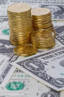 放在美钞上的金币高清摄影图片 放在美钞上的金币高清摄影图片