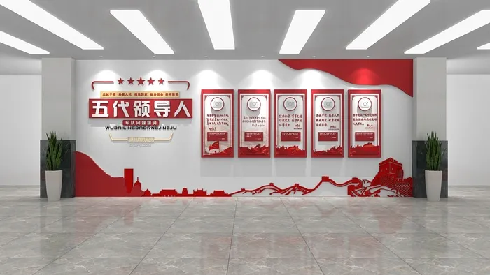 五代*展馆展厅文化墙cdr矢量模版下载