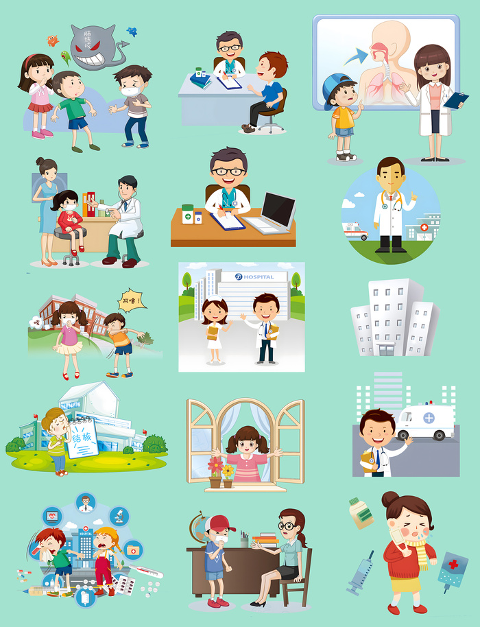结核病防治知识卡通高清插画psd模版下载
