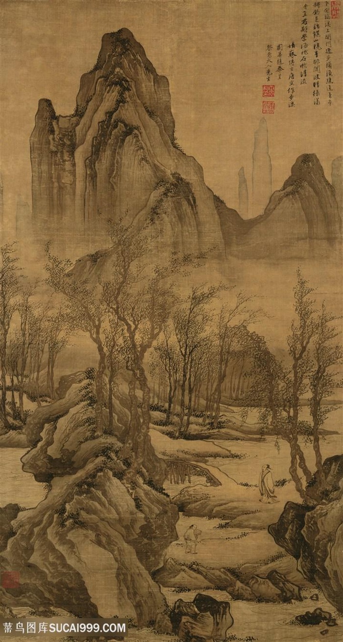 明代画家唐寅作品步溪图国画图片