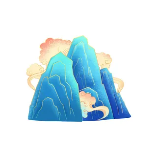 中国风国潮山水插画祥云中式手绘烫金线条元素png装饰背景PSD素材