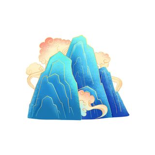 中国风国潮山水插画祥云中式手绘烫金线条元素png装饰背景PSD素材