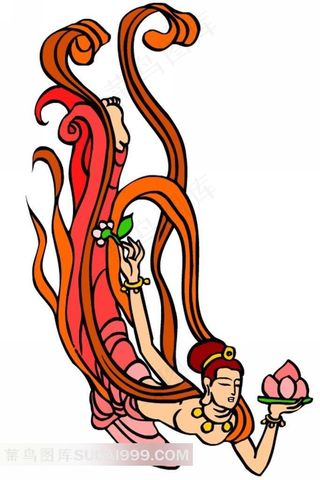 端仙桃的仙女壁画素材