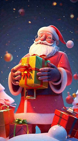 欢乐圣诞节卡通圣诞老人冬天雪花，礼物节日