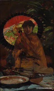 威廉·德·兹瓦特—一个拿着日本阳伞的女孩 威廉·德·兹瓦特—一个拿着日本阳伞的女孩