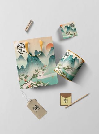 高端文创样机素材产品中国风国潮logo礼盒包装VI智能贴图PSD模板