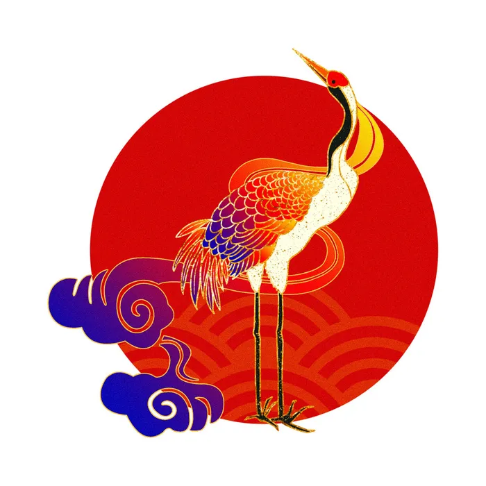 中国风国潮仙鹤山水插画手绘元素场景PSD设计素材psd模版下载