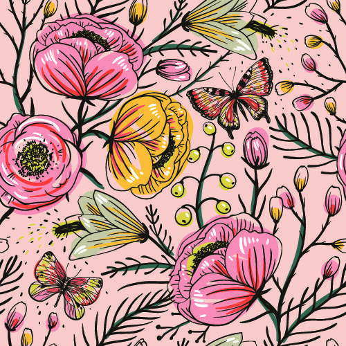 花卉唯美手绘花朵面料纹理手机壳布料面料印花服装矢量图案素材