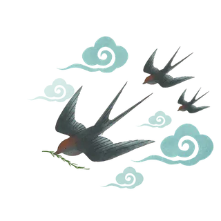 清明元素卡通春天古风中式山水画中国风