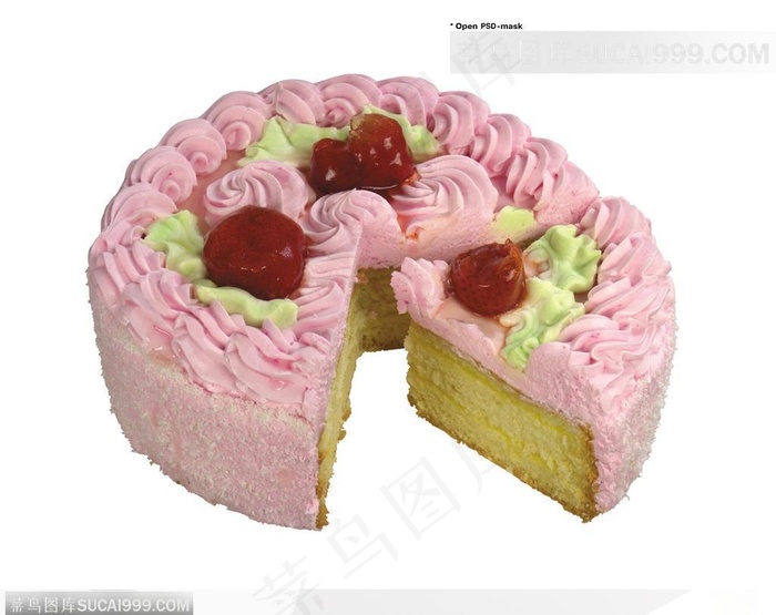美味蛋糕-切开的粉色蛋糕