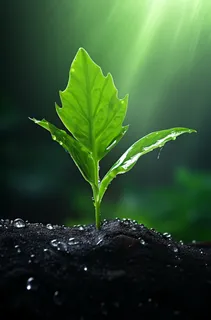 春天雨水洒在嫩绿的幼苗上摄影图