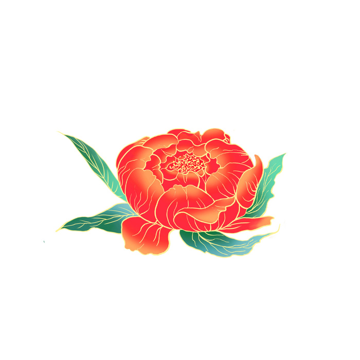 手绘国潮中国风古典牡丹花国花花卉装饰图案PSD设计素材