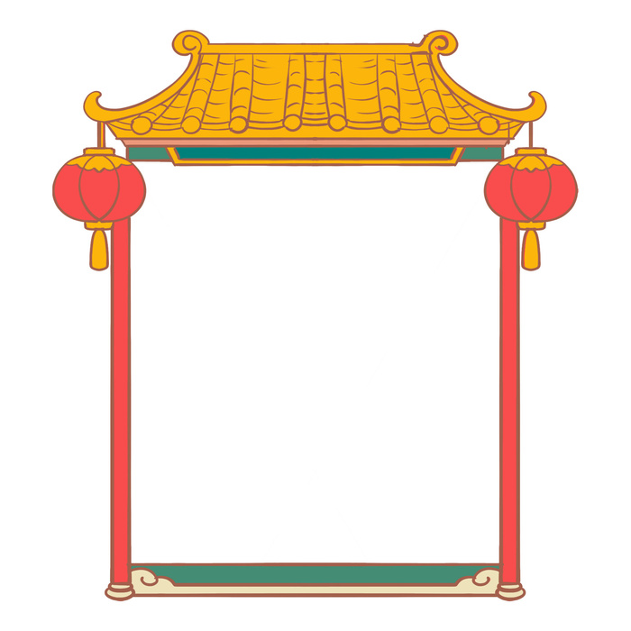 中国风复古式国潮门楼手绘城门插画牌楼建筑PSD素材png免扣图