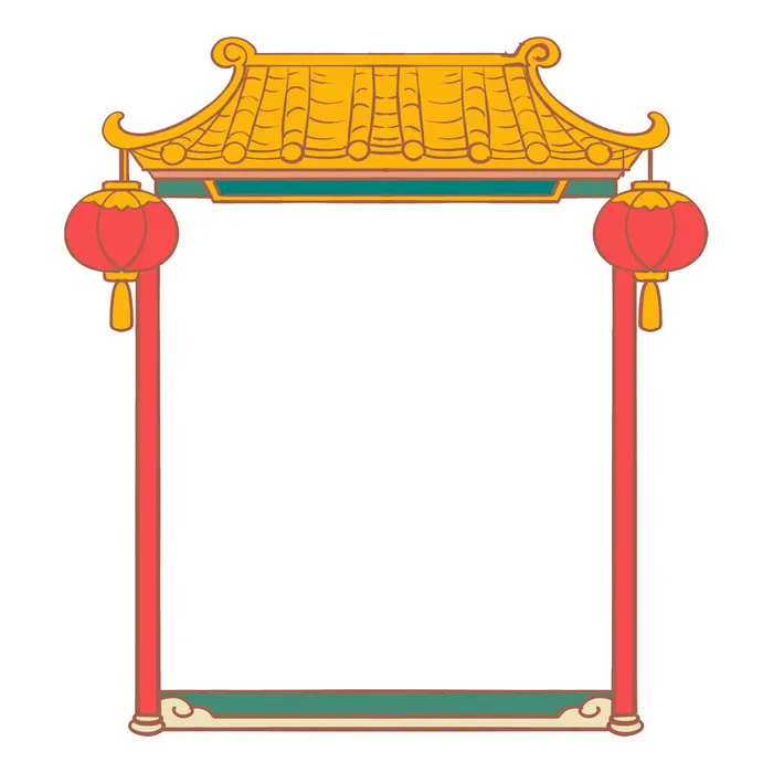 中国风复古式国潮门楼手绘城门插画牌楼建筑PSD素材png免扣图psd模版下载