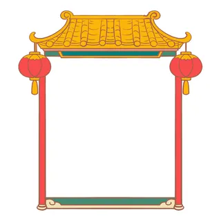 中国风复古式国潮门楼手绘城门插画牌楼建筑PSD素材png免扣图