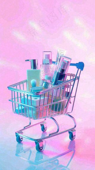 商品购物车电商美妆洗漱用品，彩色缤纷C4D