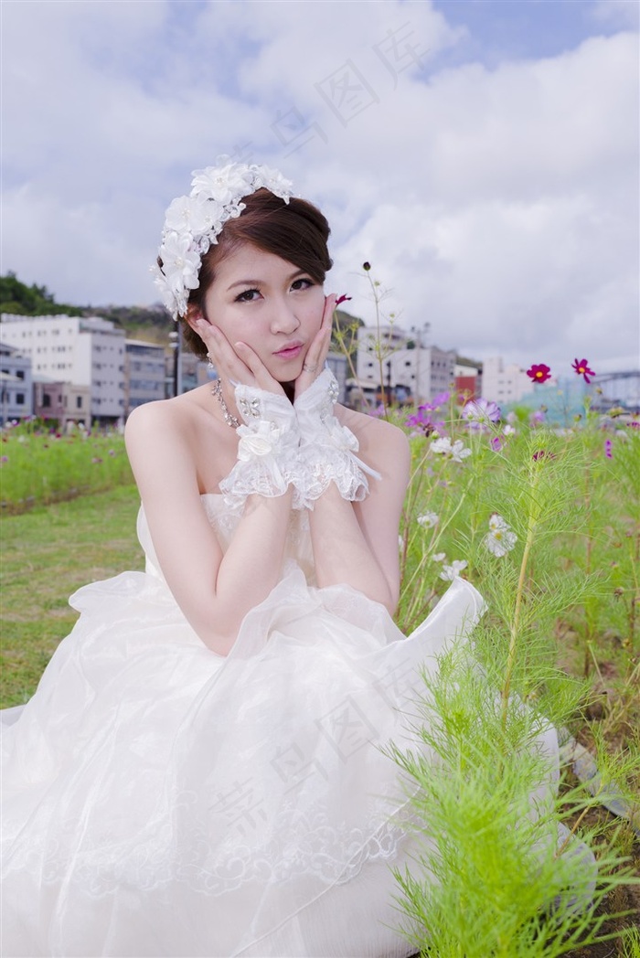 白色婚纱漂亮的新娘美女婷怡素材