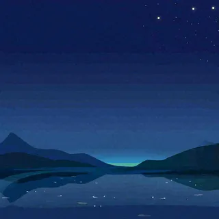 夜晚河面星空月亮唯美夜景扁平插画手绘