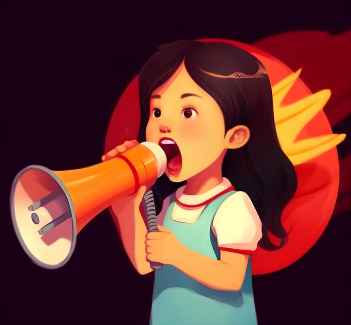 拿着喇叭叫唤的女孩背景