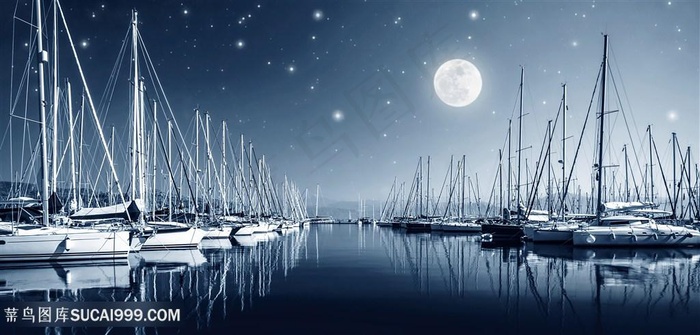 静夜的海港唯美装饰画