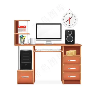 矢量卡通书房书桌