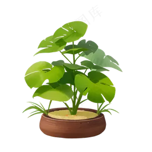 绿色手绘PNG手绘唯美植物盆栽 (4)