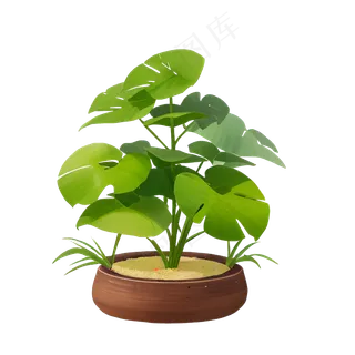 绿色手绘PNG手绘唯美植物盆栽 (4)