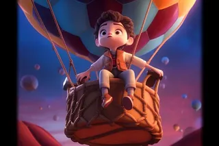 乘坐热气球滑翔粉紫云彩人物动画背景