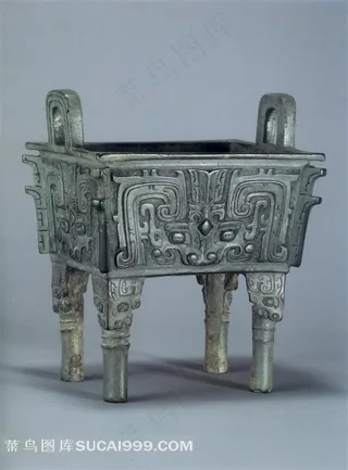 古代四角香炉青铜器高清图片
