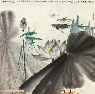 薛亮水墨风景画水墨莲花中式装饰画 薛亮水墨风景画水墨莲花中式装饰画