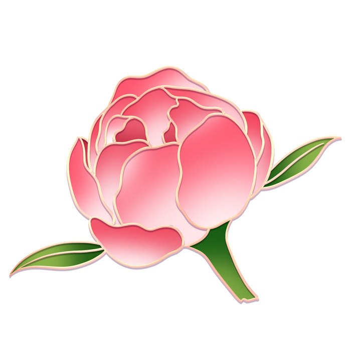 国潮风立体浮雕金边手绘花朵花卉PSD设计PNG免扣图片元素素材