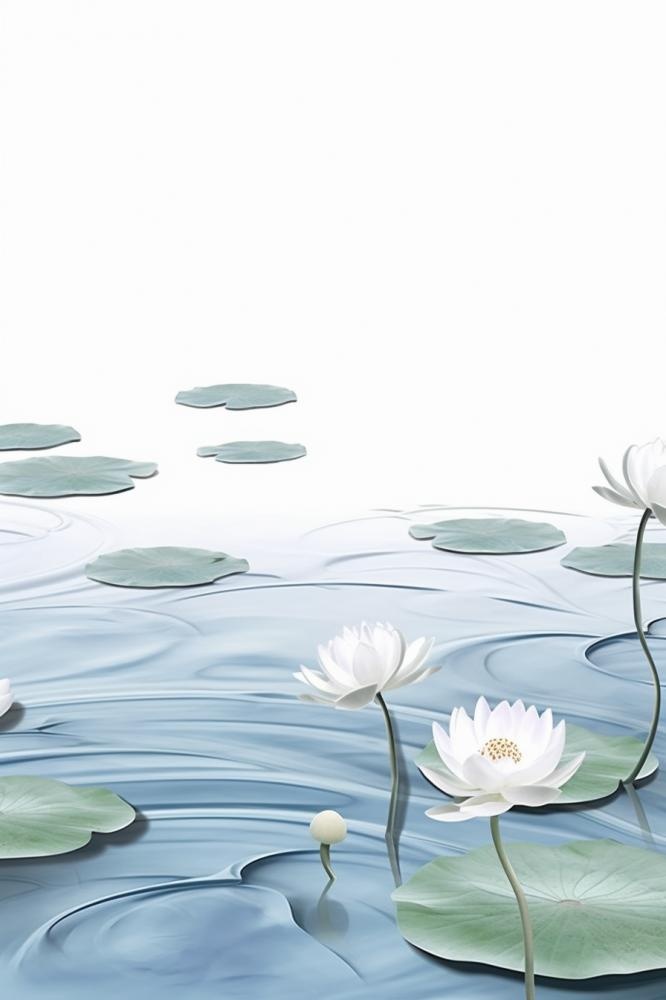 唯美荷花蓝色淡雅简约背景(896x1344)