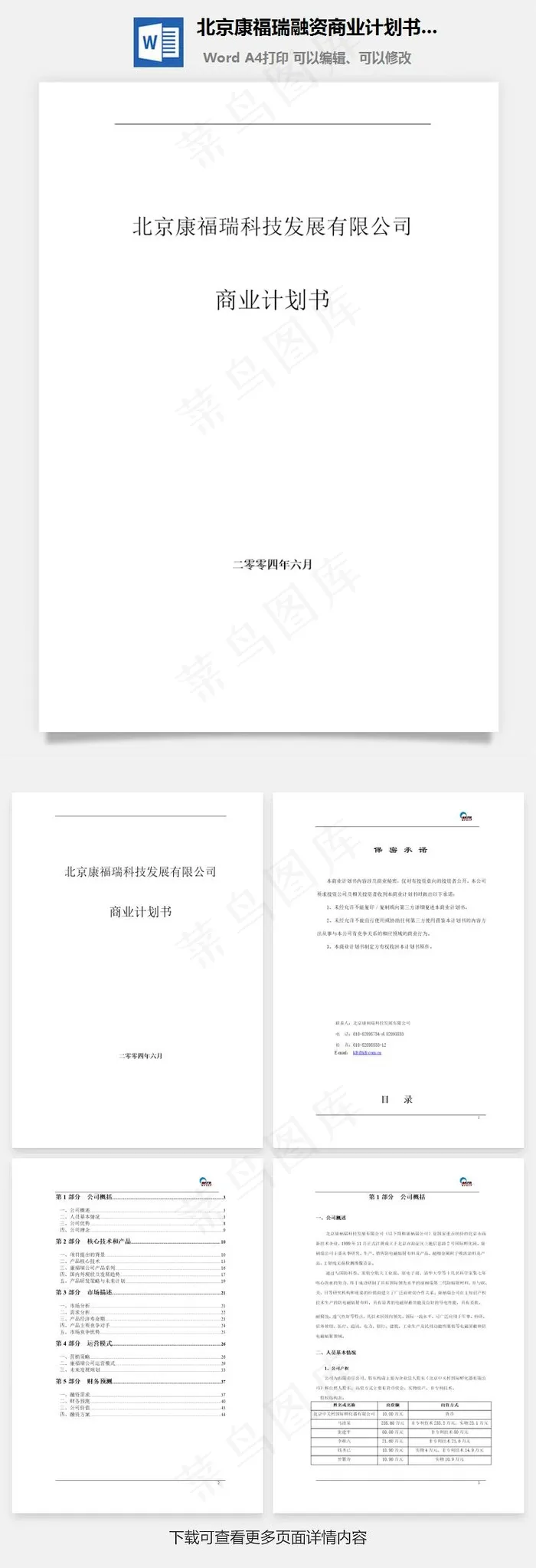 北京康福瑞融资商业计划书word文档