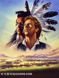 白人士兵与戴羽毛的苏族人电影与狼共舞海报 白人士兵与戴羽毛的苏族人电影与狼共舞海报