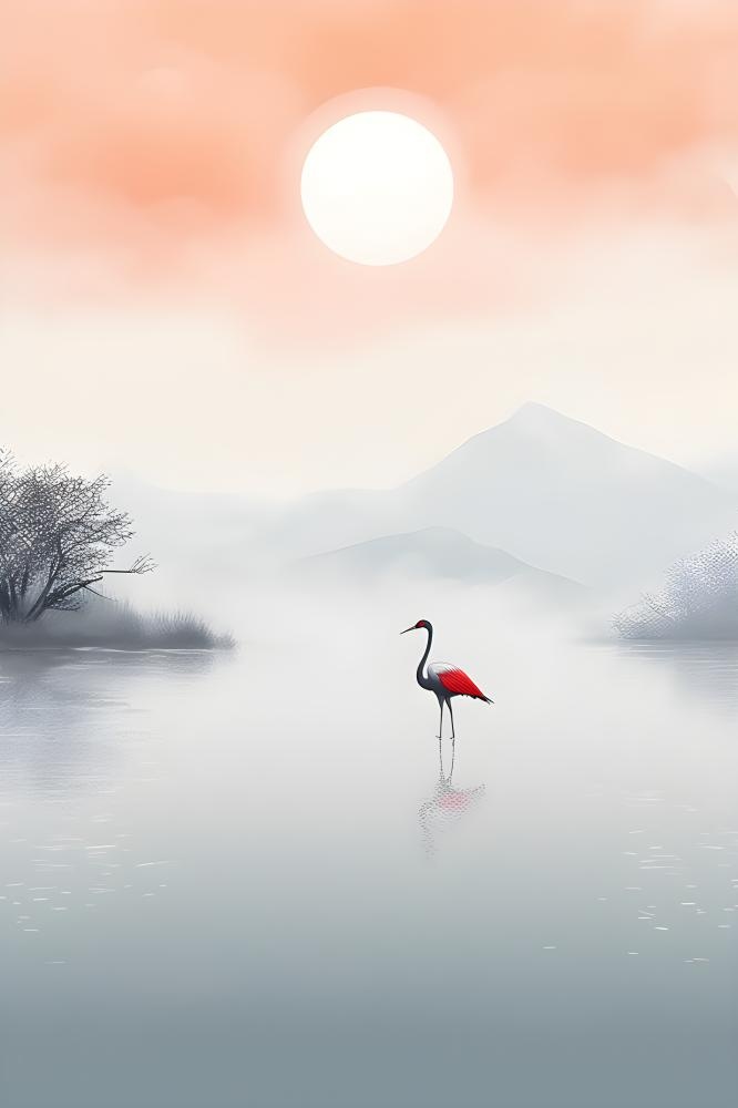 清新意境白云山水背景