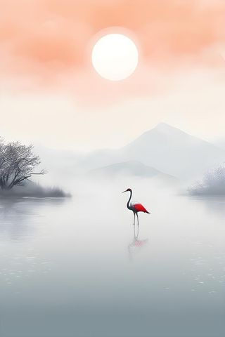 清新意境白云山水背景