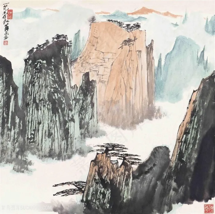 巍峨山脉高清中式装饰画