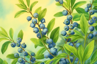 一串绿色背景的蓝莓插画