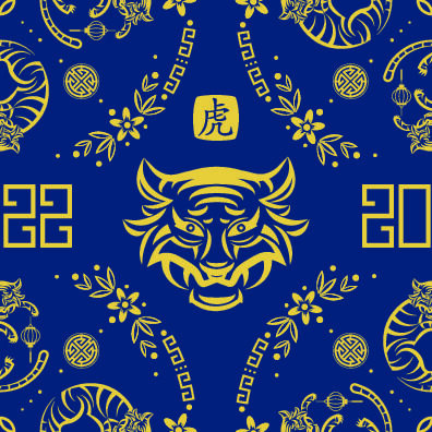 春节新年中国风虎年老虎元素平铺背景大图插画AI矢量设计素材